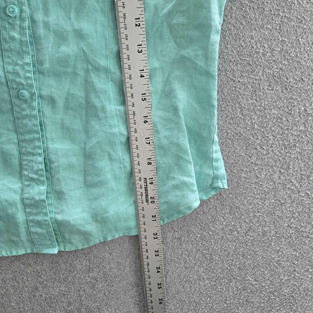 Allison Taylor Women Button Up Shirt S Green Linen Collared Front Short Sleeve - Picture 4 of 7